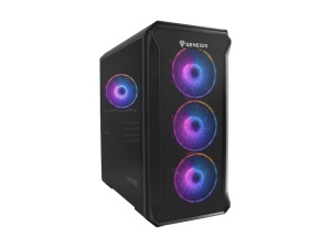 Carcasa GENESIS IRID 503 V2 Mini Tower ARGB NEGRU, Tempered Glass, Sloturi Expansiune 5, Drive Bays: 2x3.5" 3x2.5", Ventilatoare Suportate: 6 (spate: 1x120mm, fata: 3x120mm sau 2x140mm, sus: 2x120mm sau 2x140mm), Ventilatoare Incluse: 4 (4x120mm), Format - Img 1