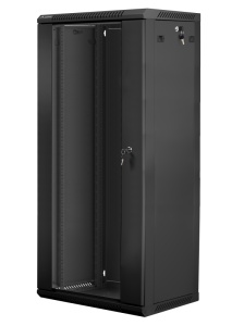 Dulap rack 19" perete 27U / 600x450 (flat pack) cu ușă din sticlă, negru V2
