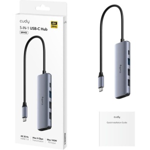 Hub USB CUDY 5-IN-1 USB Hub, USB-C, 5 porturi, HDMI, Argintiu