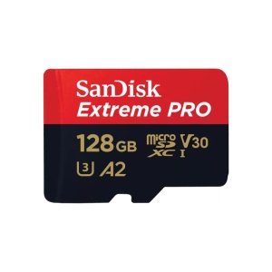 SanDisk Extreme PRO. Capacity: 128 GB, Flash card type: MicroSDXC, Flash memory class: Class 10, Internal memory type: UHS-I, Read speed: 200 MB/s, Write speed: 90 MB/s, UHS Speed Class: Class 3 (U3), Video Speed Class: V30. Protection features: Shock