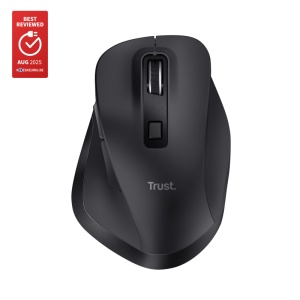 Trust Fyda. Form factor: Right-hand. Movement detection technology: Optical, Device interface: RF Wireless + Bluetooth, Movement resolution: 2400 DPI, Buttons type: Pressed buttons, Buttons quantity: 6, Scroll type: Wheel. Power source: Batteries.