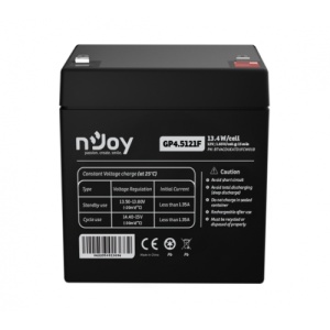 Acumulator nJoy GP4.5121F 12V Capacitate 14,95W/cell evaluat la 1.65V/cell @ 15 min, Tensiune 12V, Tip VRLA, Caracteristici Sigilata complet si fara intretinere, Peste 260 de cicluri la 100% DOD, Utilizare standard 3-5 ani, Auto-descarcare redusa, - Img 1