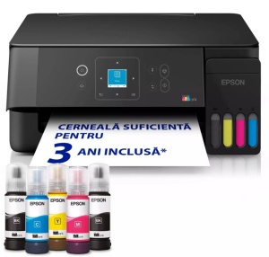 EPSON L3360 CISS COLOR INKJET MFP, Format: A4, Functii: Print, Copy, Scan, Viteza printare: 33ppm mono, 15ppm color, Rezolutie printare: 5.760 x 1.440 DPI, Rezolutie scanare: 1.200 DPI x 2.400 DPI, Format fisiere scanate: BMP, JPEG, PICT, TIFF,