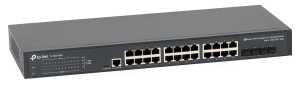 "JetStream™ 24-Port Gigabit L2+ Managed Switch with 4 10GE SFP+ Slots PORT: 24× Gigabit RJ45 Ports, 4× 10G SFP+ Slots, RJ45/Micro-USB Console Port SPEC: 1U 19-inch Rack-mountable Steel Case FEATURE: Integration with Omada SDN Controller, Static Routing,