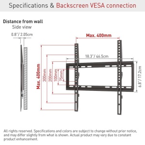 Suport TV de perete Barkan fix, compatiblitate ecran 13-65", greutate maxima suportata 50kg, VESA 75x75~400x400, negru - Img 2