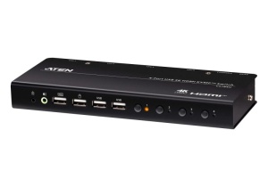 Switch KVM ATEN CS784H. Tastatură de tip port: USB, Mouse tip de port: USB, Video Type portul: HDMI. Tip HD: 4K Ultra HD, Rezoluţia maximă: 4096 x 2160 Pixel, Lungime de bandă video: 60 Hz. Culoarea produsului: Negru, Material carcasă: Metal, Din