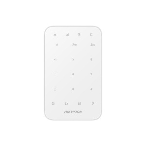 Tastatura wireless AX PRO Hikvision DS-PK1-E-WE, 868MHz two-way Tri-X wireless technology; distanta comunicare RF : 1200min camp deschis; Stay/away arming, disarming, alarm clearing for anumite zone sau pentru toate zonele; One-Push fire alarm, panic