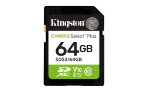 Card de memorie Kingston Canvas Select Plus Gen3 SDXC, 64 GB, Clasa 10