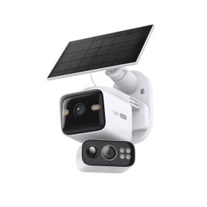 Solar-Powered Dual-Lens Pan/Tilt Cam kit, 1/2.8" Progressive Scan CMOS Sensor, Pan Mechanical Range: 334° (360° Pan Coverage), Tilt Mechanical Range: 90° (120° Tilt Coverage), Fixed Lens: 2K 3MP (2304 × 1296 px) Pan/Tilt Lens: 2K 3MP (2304 × 1296 px)