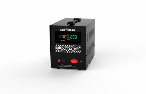 Stabilizator de tensiune Serioux Relay 101-2000VA, putere 2000VA/1200W, tip releu, transformator toroidal, interval tensiune intrare 150V ~ 260V, interval frecvența intrare 45Hz ~ 65Hz, tensiune de ieșire 230V, precizie de ieșire +4,-8%, prize: 2x