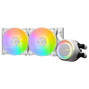 Cooler Procesor MSI MAG CORELIQUID E240 ALB, marime radiator 120mm, 2 ventilatoare ARGB, Viteza pompa: 3000 +/- 10%, Suport AMD: AM4/AM5, suport INTEL: LGA 1150/1151/1155/1156/1200/1700, Airflow: 25.5-75.04 CFM, Nivel de zgomot pompa: 20dBA - Img 8