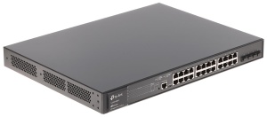 "JetStream™ 28-Port Gigabit L2+ Managed Switch with 24-Port PoE+ PORT: 24× Gigabit PoE+ Ports, 4× Gigabit SFP Slots, RJ45/Micro-USB Console Port SPEC: 802.3at/af, 384 W PoE Power, 1U 19-inch Rack-mountable Steel Case FEATURE: Integration with JetStream™