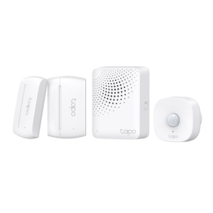 Smart IoT Hub with Chime SPEC: 2.4 GHz, 868 MHz, 100-240 V~, 50/60 Hz, Plug-in FEATURE: 90dB Adjustable Audio Alarm, 19 Ringtones, Up to 65 Switches, Sensors or Buttons, Mute Button, Easy Setup, Device Sharing, Flame- Retardant, Tapo App