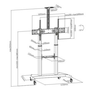Stand TV mobil Serioux TV610TW 60"-100", dimensiuni: 1220x710x2045~ 2365mm, compatibilitate dimensiune ecran: 60"-100", compatibilitate VESA: 400x400, 600x400, 800x400, 800x600, 900x600, 1000x600, Greutate maximă suportata: 100 kg, interval de - Img 7