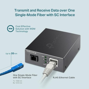 "10/100 Mbps RJ45 to 100 Mbps Single-mode SC WDM Bi-Directional Fiber Converter PORT: 1× 100Mbps SC Port, 1× 10/100M RJ45 Port (Auto MDI/MDIX) SPEC: Full-duplex, Tx:1550 nm, Rx:1310 nm, Up to 20 km, Chassis TL-FC1420 rack-mountable" - Img 9