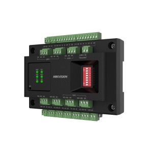 Chassis door control modul Hikvision DS-K2M002X-E: The chassis contains din rails, which helps installing the DS-K2M002X access module. The chassis can be equipped with up to 2 access modules. The chassis contains a 100 W switching power supply,