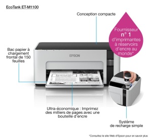 Imprimanta inkjet mono CISS Epson M1100, dimensiune A4, viteza max 32ppm, rezolutie printer 1440x720dpi, alimentare hartie 150 coli, volum maxim printare : 15000pagini/luna, interfata: USB 2.0, consumabile: Ecotank MX1xx negru XL (6k/pag.), MX1xx negru L - Img 12