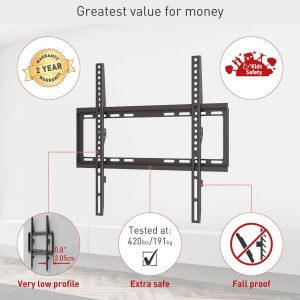 Suport TV de perete Barkan fix, compatiblitate ecran 13-65", greutate maxima suportata 50kg, VESA 75x75~400x400, negru - Img 3