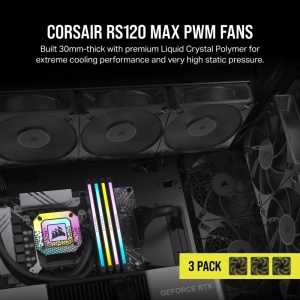 Ventilatoare Carcasa CORSAIR RS120 MAX THICK 3x120mm, viteza 2000 RPM +/- 10%, Airflow: 16.5-72 CFM, Presiune Statica: 0.22-4.2 mm-H2O, Nivel de zgomot: 29.5dBA - Img 7