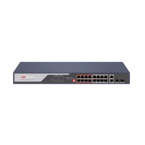 16 Port Fast Ethernet Unmanaged POE Switch Hikvision DS-3E0318P-E(C) Intelligent PoE management. Up to 300 m long range PoE transmission. Port isolation to improve network security. 6 KV surge protection to improve reliability in harsh environment. PoE