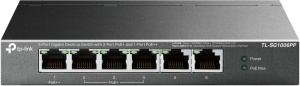"6-Port Gigabit Desktop Switch with 3-Port PoE+ and 1-Port PoE++ PORT: 1× Gigabit PoE++ Port, 3× Gigabit PoE+ Ports, 2x Gigabit Non-PoE Ports SPEC: 802.3af/at/bt type3, 64 W PoE Power, Desktop Steel Case FEATURE: Extend Mode for 250m PoE Transmitting