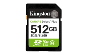 Card de memorie Kingston Canvas Select Plus Gen3 SDXC, 512 GB, Clasa 10