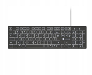 Tastatura Natec cu fir Herring Slim, membrana, iluminare alb taste, lungime cablu 150cm, 105 taste, layout ANSI-ISO, negru