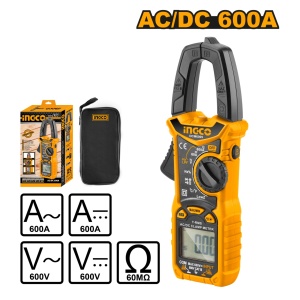 Clampmetru 600A INGCO DCM6005 digital AC/DC, multimetru profesional cu NCV, masurare tensiune, rezistenta si frecventa
