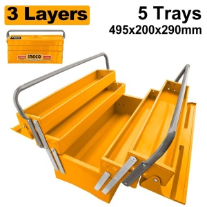Cutie metalică INGCO HTB02, 5 tăvi, pentru organizarea sculelor, cu dimensiuni de 495 × 200 × 290 mm, utilă în atelier și la montaj