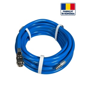 Furtun aer B0434, 8 × 13,5 mm, 10 m, cu conectori pentru racordarea compresorului la scule și accesorii pneumatice în atelier sau garaj