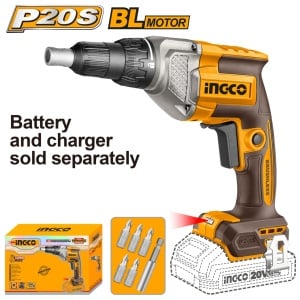 Masina insurubat rigips INGCO CDSLI20428, 20 V P20S, brushless, 4200 rpm, hexagon 1/4 inch, cu 5 biti inclusi, fara acumulator si incarcator