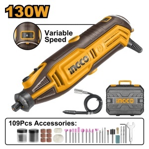 Slefuitor biax INGCO MG13328E, 130 W, turatie variabila 10000-32000 rpm, prindere 3,2 mm, cu ax flexibil, 52 accesorii si cutie BMC pentru finisare