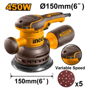 Slefuitor Rotativ INGCO RS4516 450W, Taler 150mm, Turatie Variabila 6000-12000rpm, Prindere Velcro pentru Lemn, Metal si Plastic