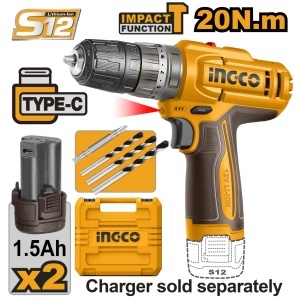 Bormasina 12V 20Nm cu Impact INGCO CIDLI12206E