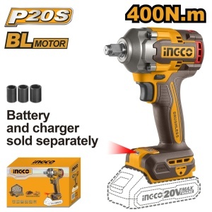Cheie cu impact INGCO CIWLI20401, 20 V, brushless, prindere 1/2 inch, 400 Nm strangere si 550 Nm desfacere, 3 tubulare, fara acumulator si incarcator