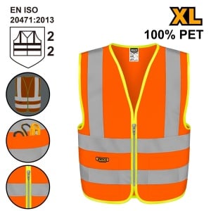 Vestă reflectorizantă RV82XL, portocalie, XL, cu fermuar, pentru echiparea la activități care necesită vizibilitate, în lucru sau deplasare