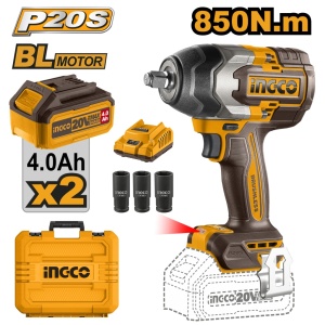Filetanta cu Impact 20V Brushless 1/2 850Nm INGCO CIWLI2085 cu 2 Acumulatori 4.0Ah si Incarcator, Profesionala pentru Auto si Constructii