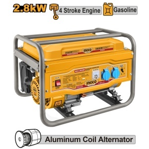 Generator benzina INGCO GE30005, 2,5 kW nominal, 2,8 kW maxim, 220-240 V, motor OHV 4 timpi 210 cm3, rezervor 15 L si pornire la sfoara, cadru metalic