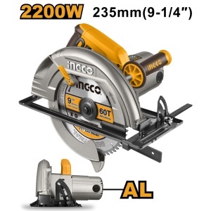 Fierastrau circular INGCO CS2358, 2200 W, disc 235x25,4 mm, 3800 rpm, taiere 80 mm la 90 grade si 65 mm la 45 grade, cu ghidaj paralel pentru lemn