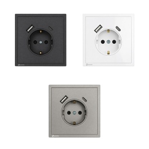 Priza cu USB + Type-C 5V / 2000 mA, 80 x 80 mm GRI