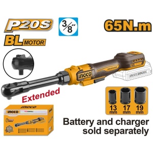 Antrenor clichet INGCO CDRLI206529, 20 V, cu prindere 3/8 și gât lung de 17 cm, pentru acces la elemente de fixare în lucrări de service