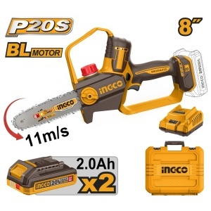 Fierastrau Mana 20V 20cm INGCO CGSLI20882E cu 2 Acumulatori 2Ah si Incarcator, Motor Brushless si Lubrifiere Automata pentru Gradina si Lemn