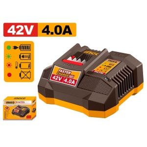 Încărcător INGCO FCLI42041, 42 V, pentru acumulatori compatibili din gama de 42 V, cu alimentare la rețea pentru încărcare în atelier