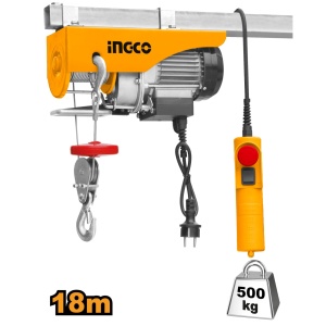 Troliu electric INGCO EH5001, 900 W, ridicare 250 kg la 18 m cu cablu simplu sau 500 kg la 9 m cu cablu dublu, 220-240 V, buton oprire de urgenta