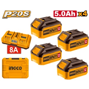 Baterie (Acumulator) 20V 5AH Set 4 buc cu Incarcator Dublu (nou) INGCO FBCLI20285