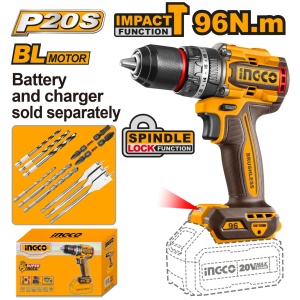 Bormasina cu Impact 20V Brushless 96Nm 2 Viteze Mandrina 13mm Profesionala fara Baterie INGCO CIDLI209681