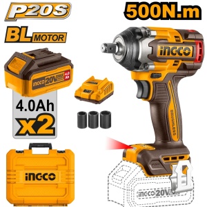 Filetanta Impact 20V 500Nm INGCO CIWLI2050 cu 2 Acumulatori 4.0Ah si Incarcator, Motor Brushless 1/2 pentru Strangere si Desfacere Profesionala