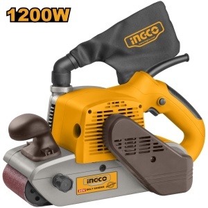 Slefuitor cu banda INGCO PBS12001, 1200 W, banda 610x100 mm, viteza max 500 m/min, baza aluminiu si sac de praf pentru finisare lemn, plastic si metal