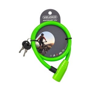 Antifurt bicicletă VELOXIS VX0080, 80 cm, cablu flexibil cu închidere cu cheie, pentru prinderea bicicletei de rastel sau de un punct fix