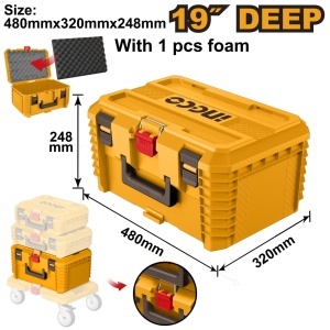 Cutie Depozitare Modulara 19 Inch INGCO PBXS103, 48x32x25cm, Stivuibila, cu Burete Interior si Sarcina Maxima 25kg pentru Scule